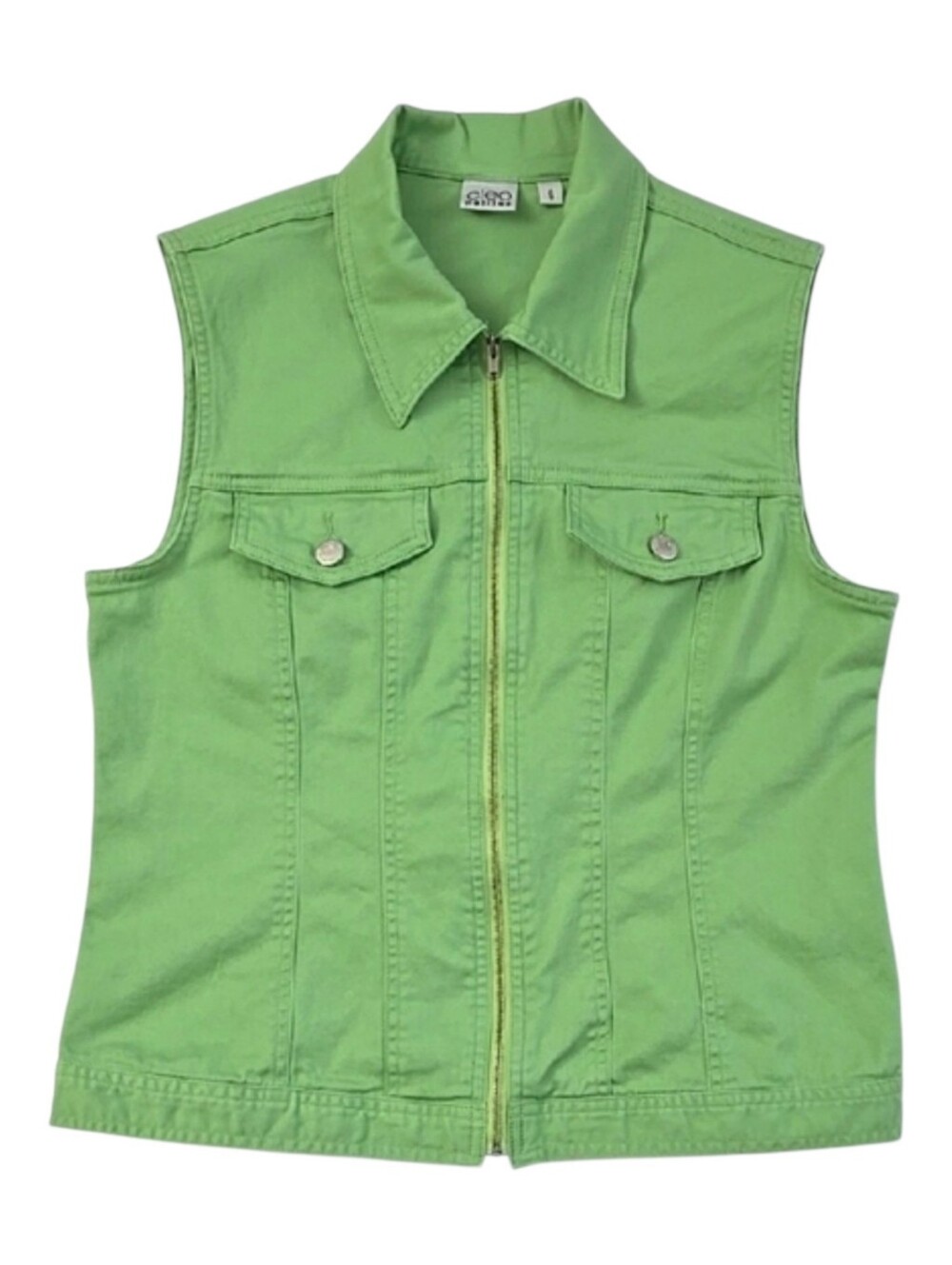 Cleo Petites Women's Collared Casual Full Zip Utility Vest Green 8